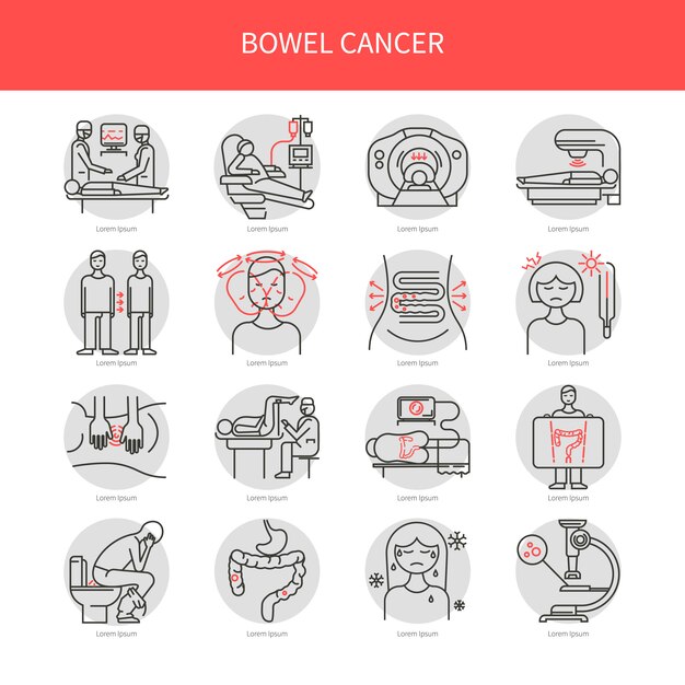 Vector iconos de cáncer de intestino