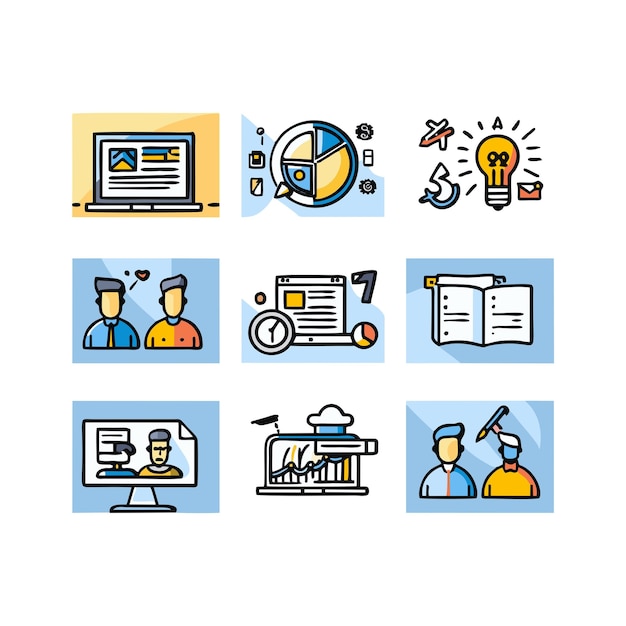 Iconos de capacitación y talleres empresariales