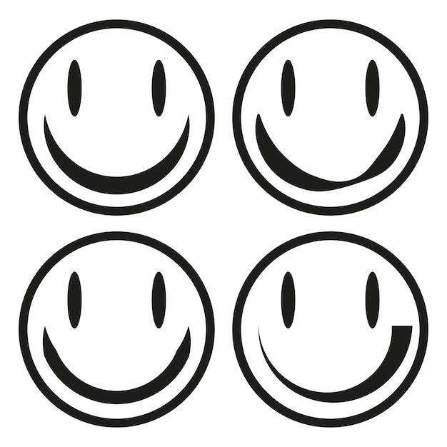 Iconos de caras sonrientes Contorno negro en negrita Vector emoticones felices Formas circulares simples