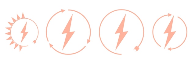Iconos de carga de automóviles eléctricos y energías renovables plantilla de diseño gráfico vector de rayo