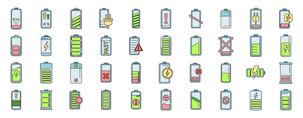 Los íconos de carga de la batería establecen la línea de color del vector