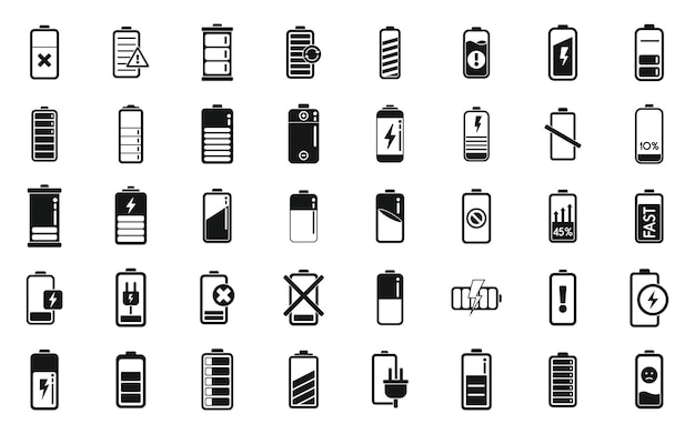 Los iconos de carga de la batería establecen un vector simple de energía de carga