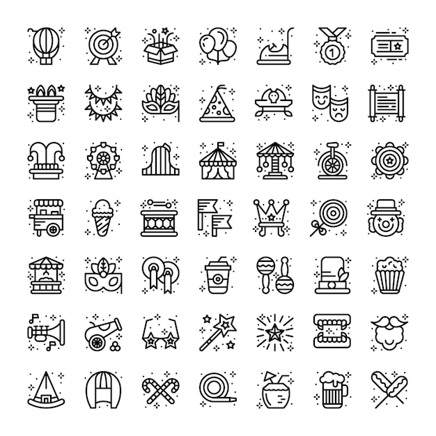 Iconos de carnaval web como iconos de línea delgada de vector de carro para aplicación móvil de diseño web