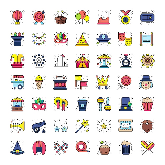 Iconos de carnaval web como iconos de línea delgada de vector de carro para aplicación móvil de diseño web
