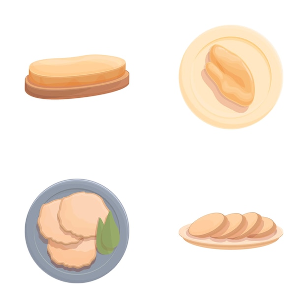 Iconos de carne Pate conjunto vector de dibujos animados Plato tradicional de foie gras