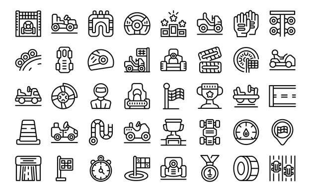 Los iconos de las carreras de karts establecen el vector de contorno de la carretera de automóviles del conductor de carreras