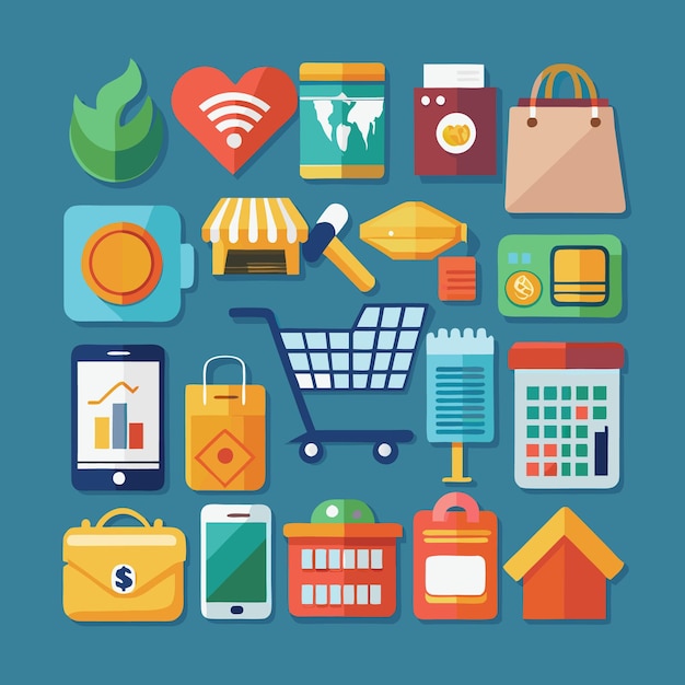 Iconos de carrito de compras en línea Tienda de comercio electrónico Pago móvil