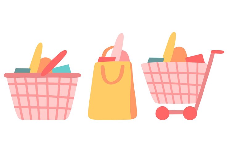 Vector iconos de carros de compras de comercio electrónico en estilo de dibujos animados.