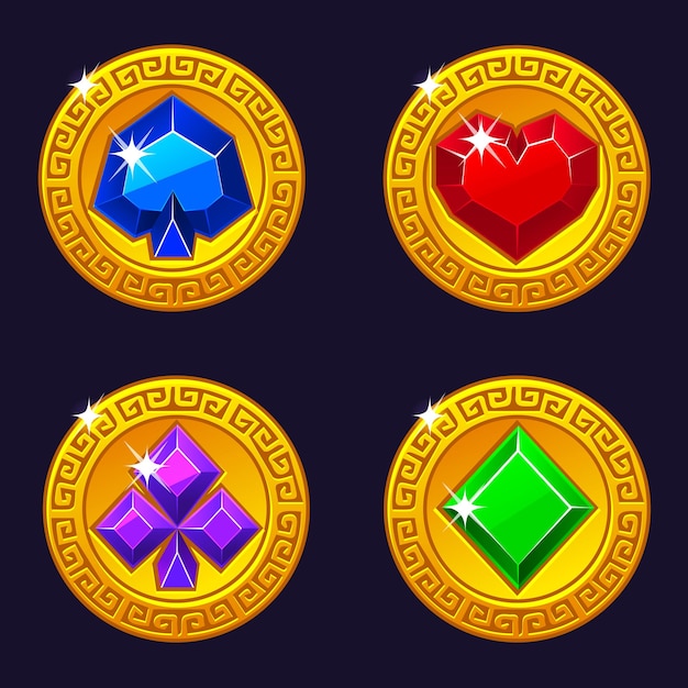 Iconos de cartas de juego Símbolos de corazón, pala, diamante y palo para sus tragamonedas o casinos casuales
