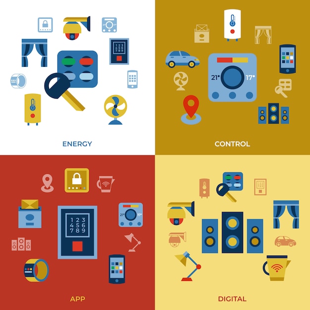 Iconos de casa digitales inteligentes inalámbricos