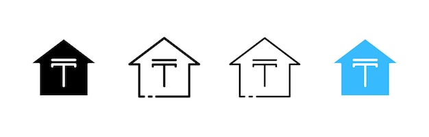 Iconos de casas con el ícono del Tenge en el interior Conjunto de casas con el ícono del Tenge en el interior Iconos vectoriales