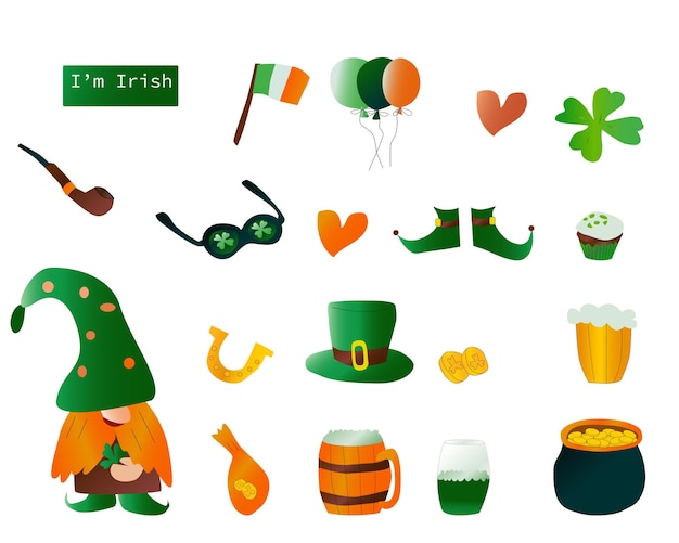 Iconos de celebración del día de san patricio con trébol leprecon