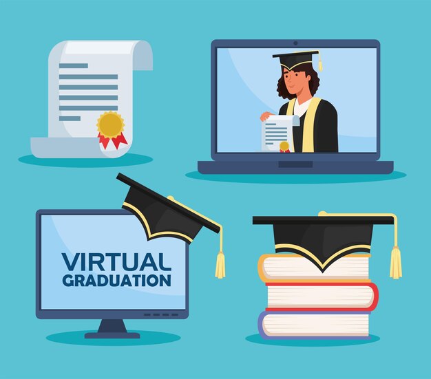 Iconos de la ceremonia de graduación virtual