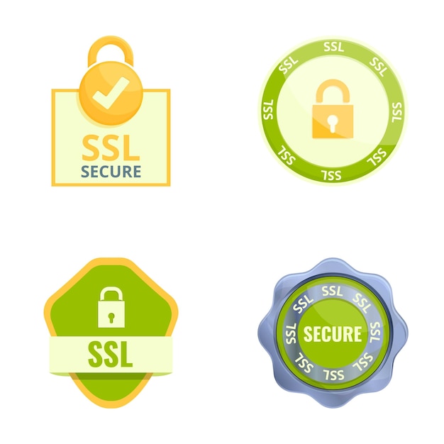 Vector los iconos de los certificados ssl se establecen en el vector de dibujos animados de la capa de certificados de sockets seguros