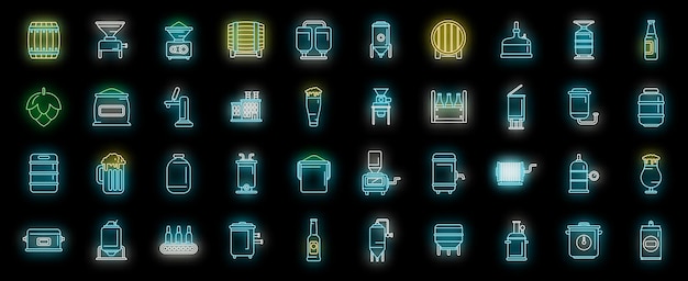 Los íconos de la cervecería establecen el neón vectorial