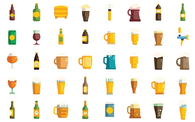 Los íconos de la cerveza no alcohólica establecen el vector del contorno de la botella de bebida de bebidas alcohólicas suaves