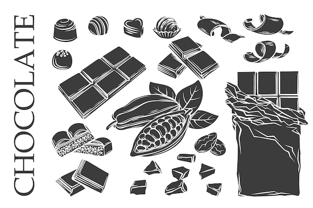 Los iconos de chocolate monocromo de glifo establecen hermosa ilustración