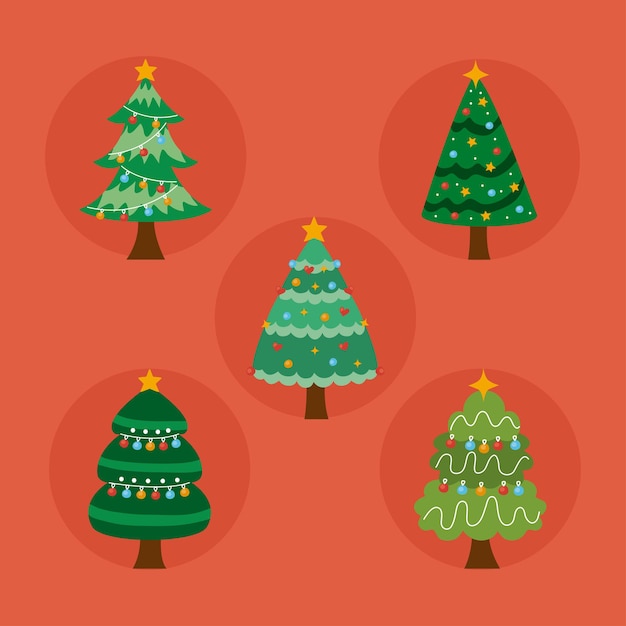Iconos de cinco árboles de navidad