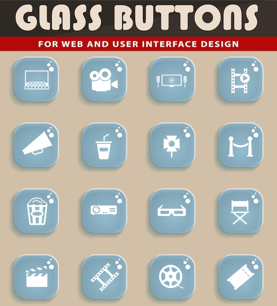 Iconos de cine en botones de cristal