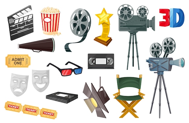 Iconos de cine con cámara de cine