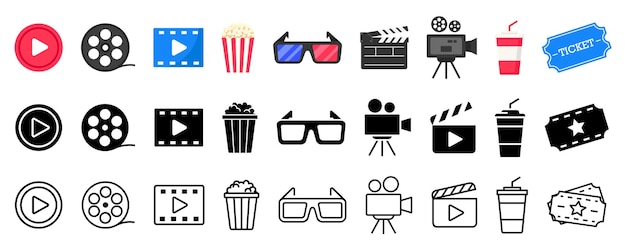 Iconos de cine Set de cine Iconos planos