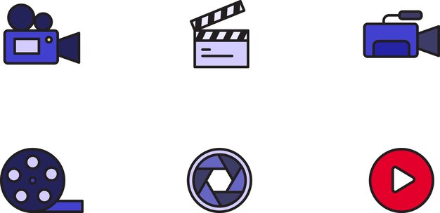 Iconos cinematográficos vectores cámara de película director de película y símbolos de entretenimiento