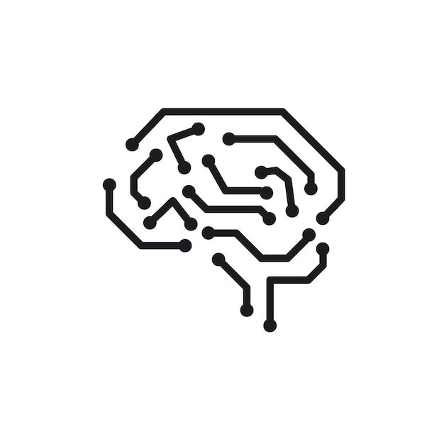 Iconos de circuitos cerebrales set ai símbolo vectorial cerebral signo de inteligencia artificial icono de cabeza de tecnología de IA en negro relleno y estilo delineado