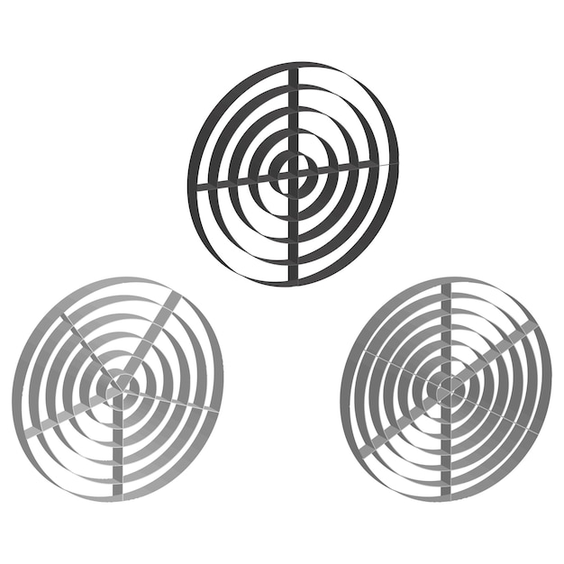 Iconos de círculo concéntrico Formas vectoriales radiales Formas espirales abstractas Simetría blanca y negra