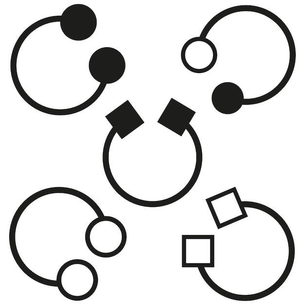 Iconos de círculo mínimo Cabezas geométricas abstractas Símbolo de mascota vectorial Diseño blanco y negro