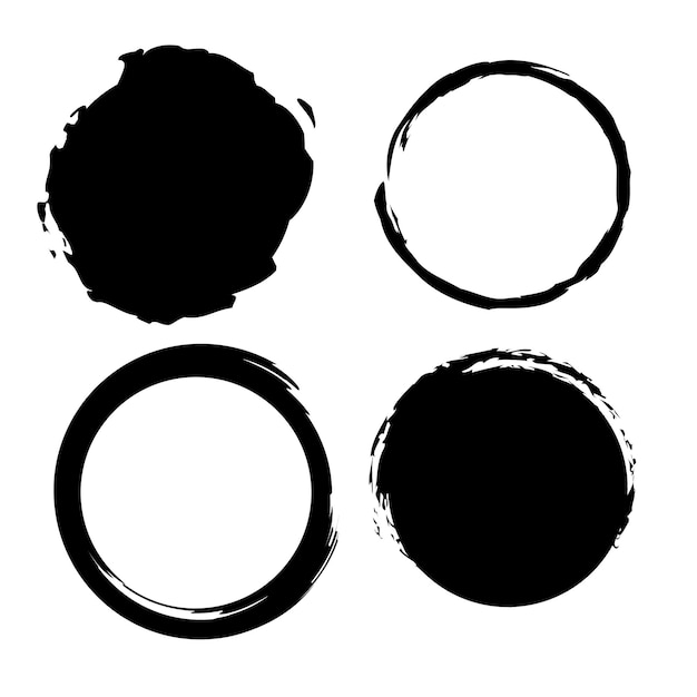 Iconos de círculo de pincel estilo dibujado a mano conjunto vectorial en blanco y negro