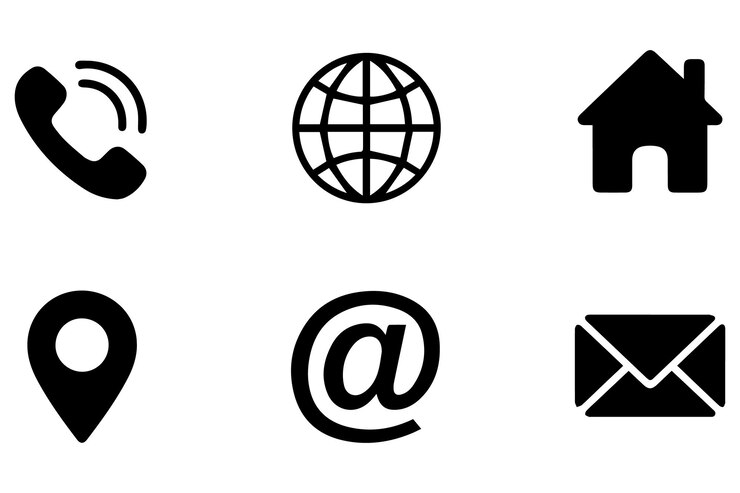 Vector iconos de círculo de silueta teléfono globo casa ubicación sobre correo electrónico y en símbolo diseño vectorial