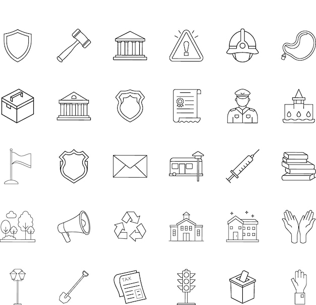 Iconos cívicos Justicia Seguridad del gobierno y símbolos comunitarios
