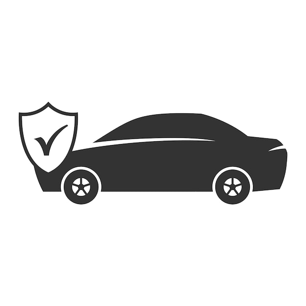 Iconos de coche y escudo en blanco y negro