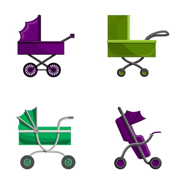 Iconos de cochecitos para bebés Vector de dibujos animados Cochecito para bebés de colores