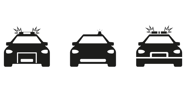Iconos de coches de policía. Iconos aislados sobre un fondo blanco. Diseño plano.