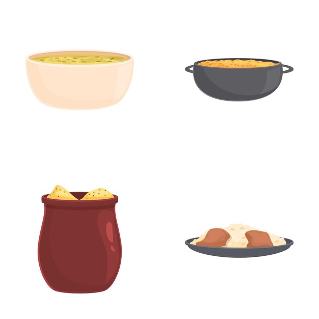 Los íconos de la cocina de Azerbaiyán se establecen en el vector de dibujos animados Varios platos de cocina azerbaiyana