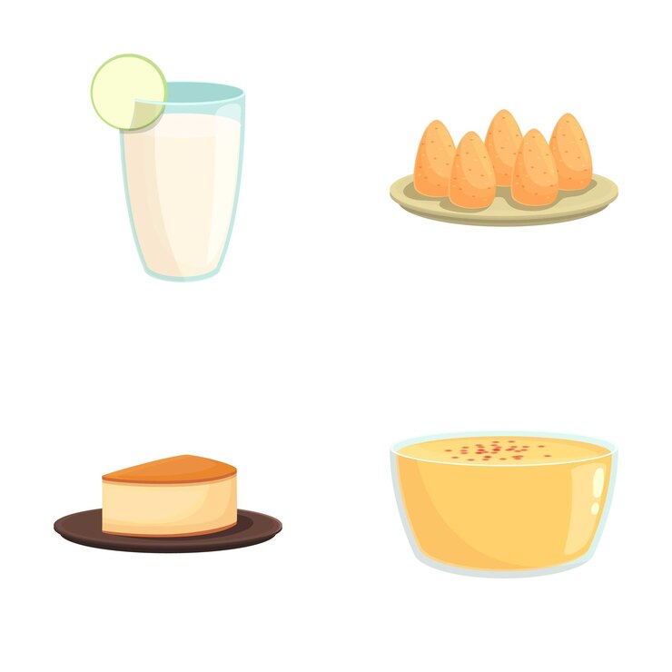 Vector los íconos de la cocina brasileña establecen el vector de dibujos animados el plato tradicional brasileño