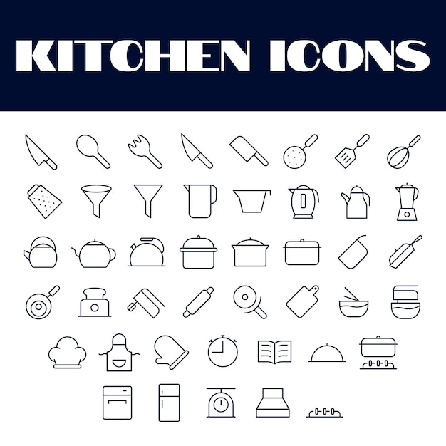 Iconos de cocina conjunto iconos de línea de cocina conjunto objetos de cocina vectoriales herramientas iconos vectoriales