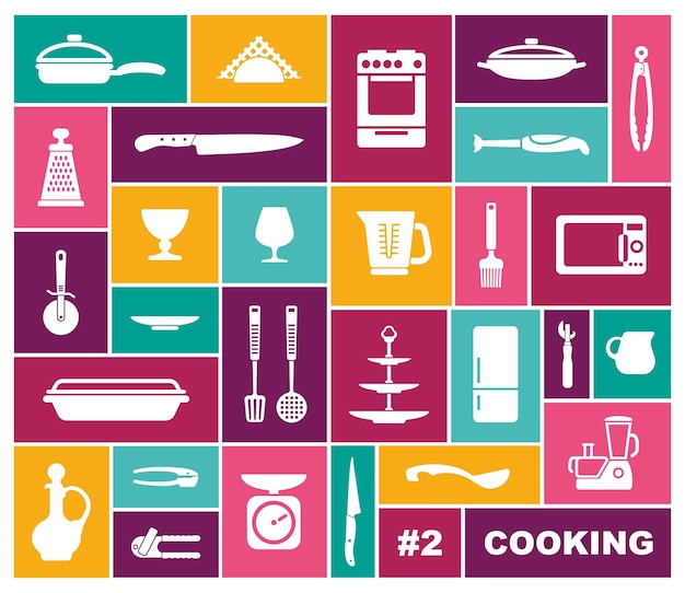 Vector iconos de cocina en estilo plano ilustración vectorial