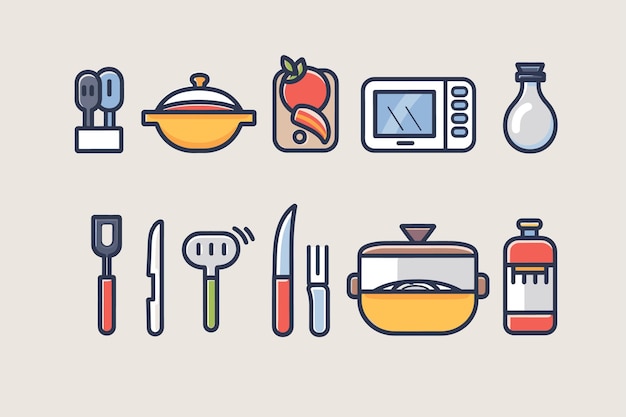 Iconos de cocina en un fondo blanco Ilustración vectorial