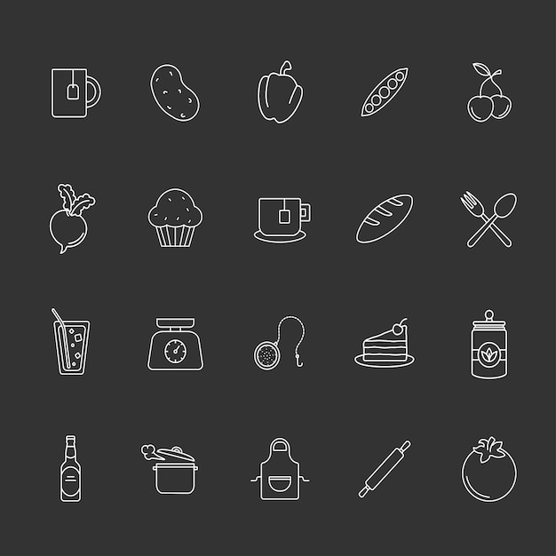 Iconos de cocina paquete grande lugar de trabajo sin texto