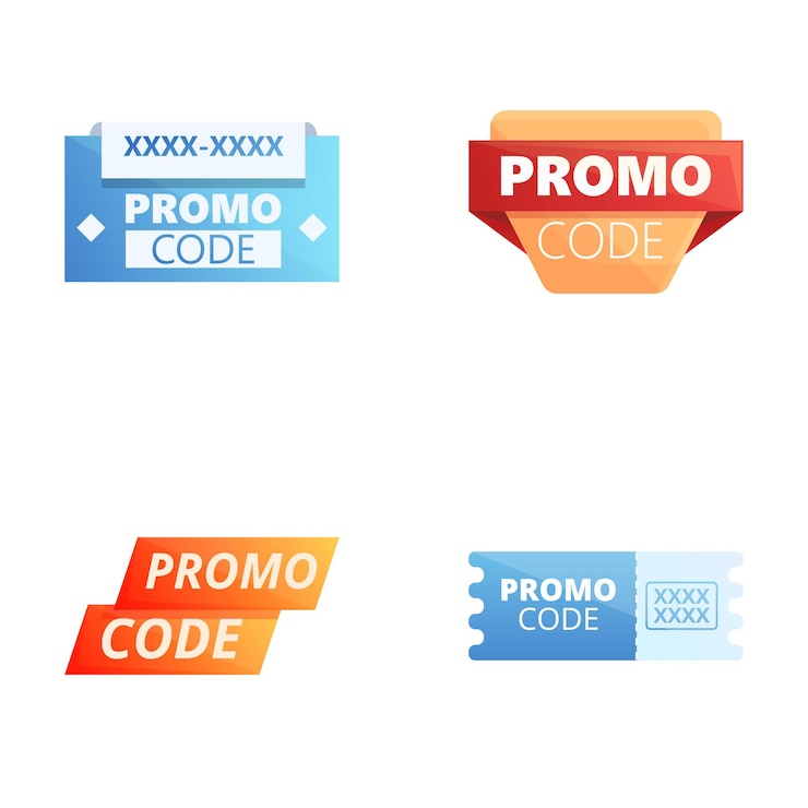 Vector iconos de código promocional conjunto de vectores de dibujos animados plantilla de cupón colorida para grandes ventas