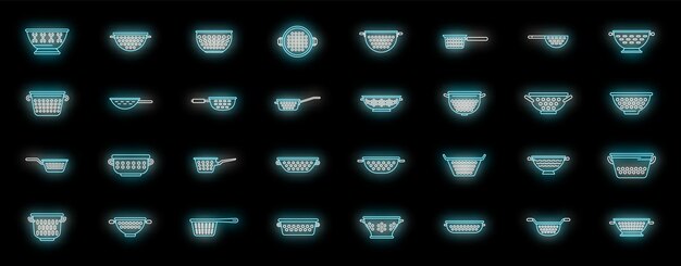 Los íconos del colador establecen el neón vectorial