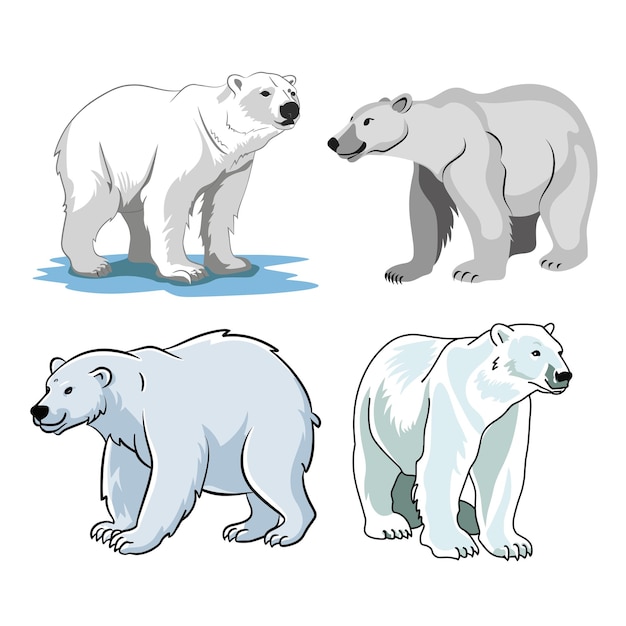 Vector iconos de colección de cabezas de animales de dibujos animados de osos polares ilustración vectorial