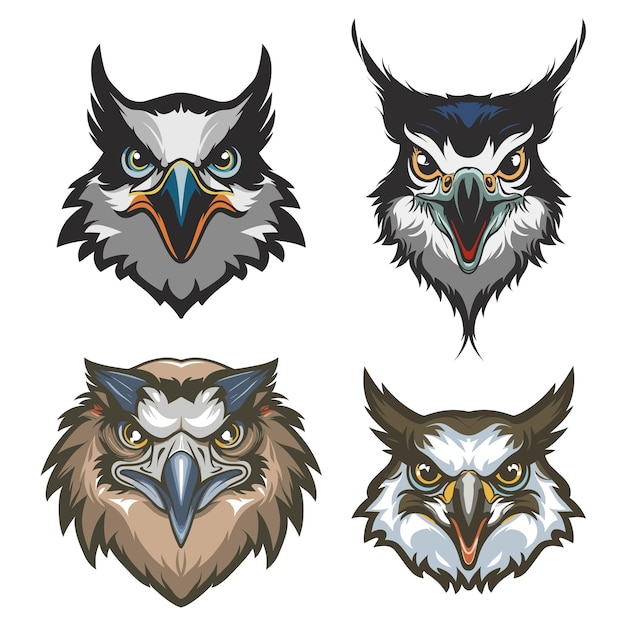 Iconos de colección de cabezas de animales de dibujos animados de Osprey Ilustración vectorial