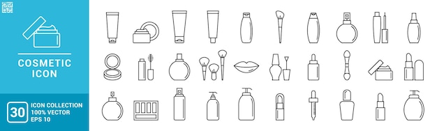 Iconos de colección de loción desodorante de maquillaje de belleza cosmética editable y redimensionable EPS 10