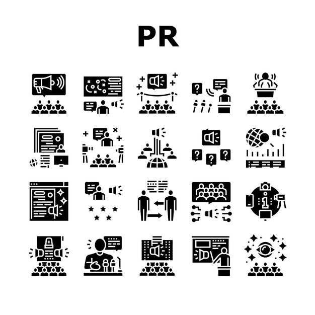 Iconos de la colección de relaciones públicas Pr Set Vector