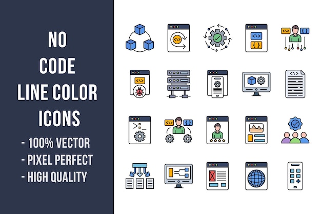 Sin iconos de color de línea de código