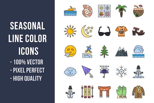 Iconos de color de línea estacional