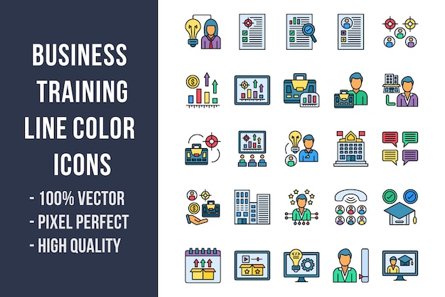 Iconos de color de línea de formación empresarial